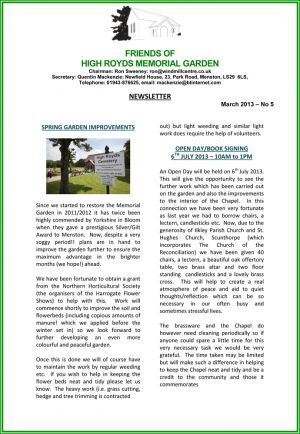 High Royds Memorial Garden Newsletter - March 2013